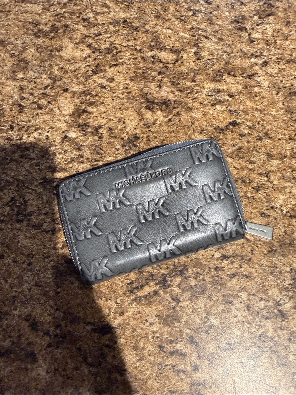 Michael Kors Grey Embossed MK Zip Card Wallet